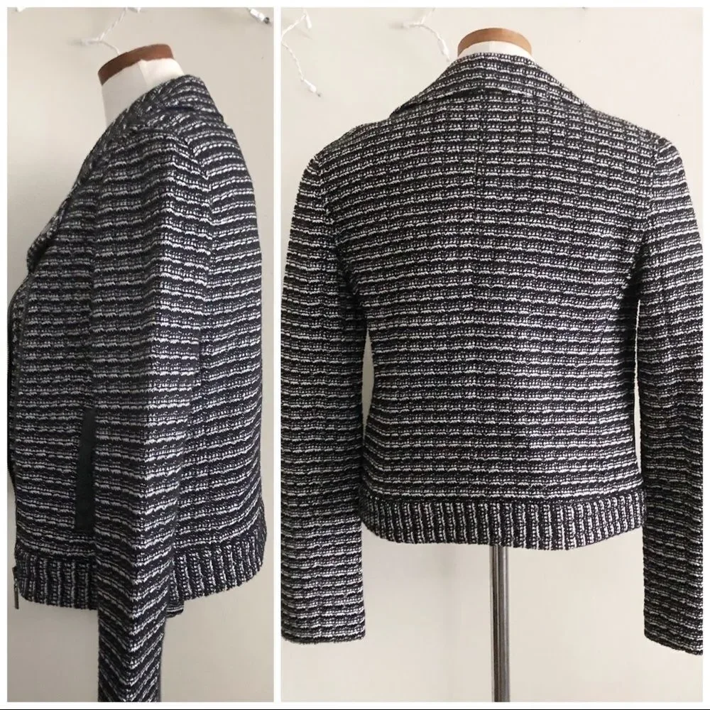 New Tory Burch Raffia Knit Tweed Moto jacket NWT